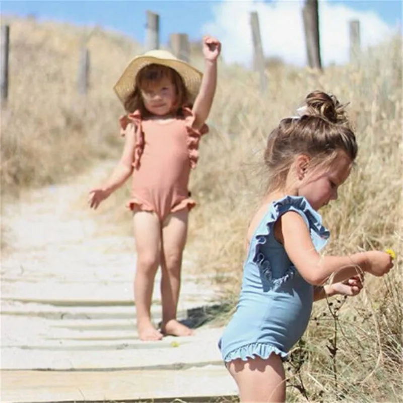 Однотонный купальник для маленьких девочек купальный костюм принцессы пляжная