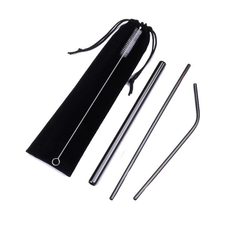 4pcs black Портативный Нержавеющая сталь телескопическая соломинкой Для путешествий многоразовые cгибающийся металлический питьевой соломы с Чехол и щетка - Цвет: 4pcs black