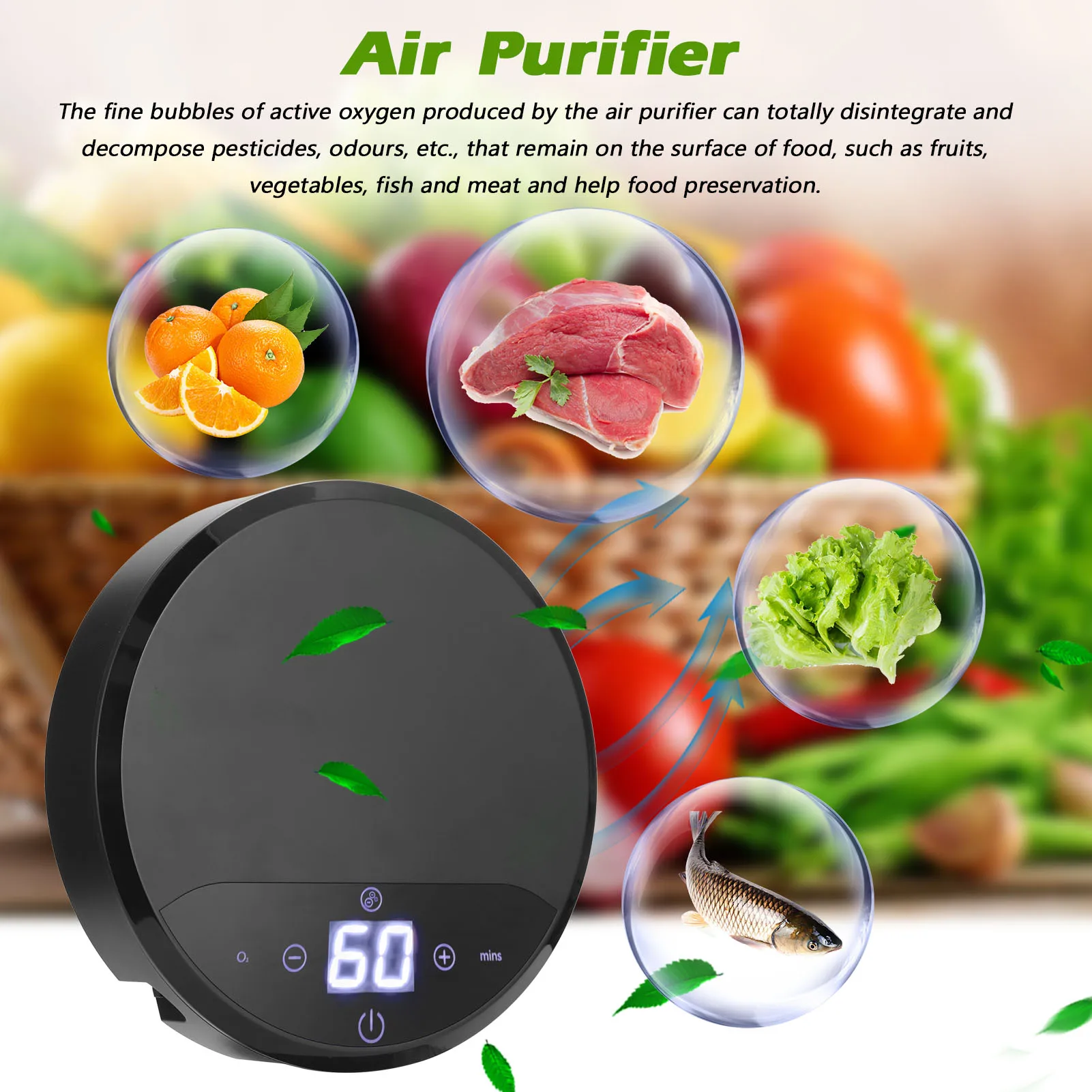 

600mg/h Ozone Machine LCD Ozonator O3 Generator Timer Anion Air Purifiers Oil Vegetable Meat Water Purifying Device Air Purifier