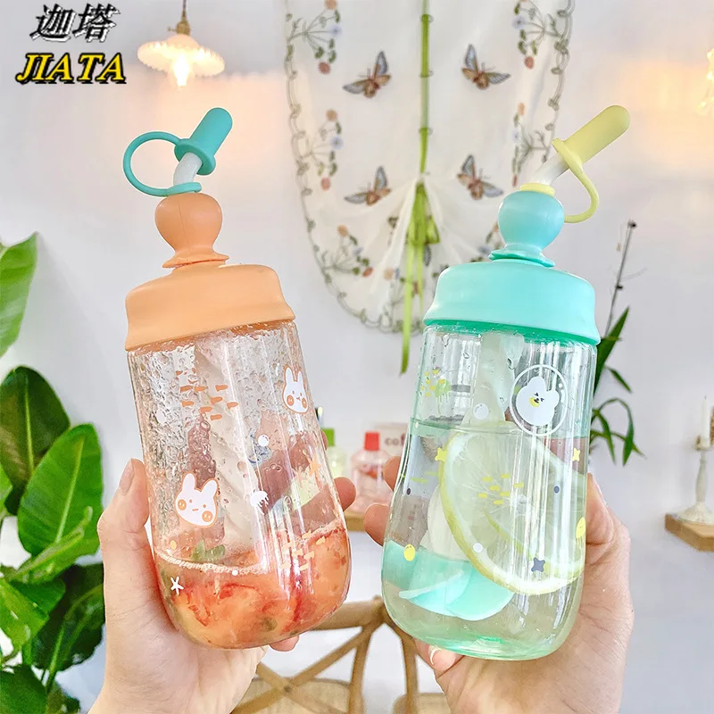 

Cute Cartoon Printing Children's Mixing Cup Portable Plastic Water Cup Home Baby Learn To Drink Straw Plastic Cup Plastic