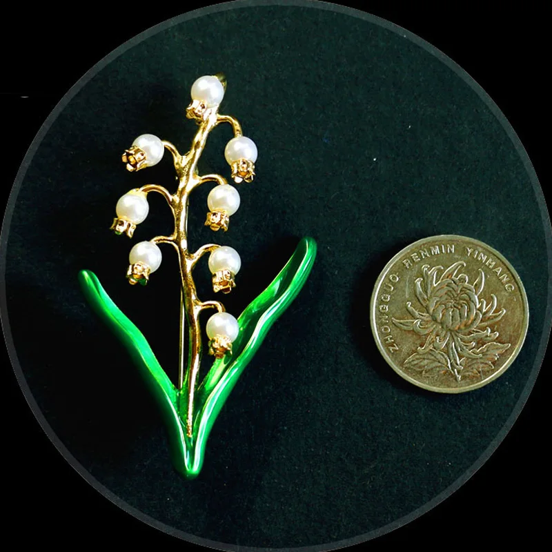 Женская Винтажная брошь в виде лилии зеленая с жемчугом | Украшения и аксессуары