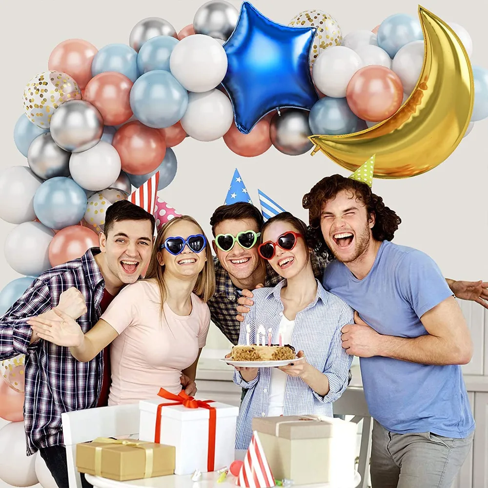Guirnalda de globos de color blanco y azul claro, Kit de arco de luna y estrella, globos de aluminio para boda, Baby Shower, decoraci&oacute;n de fiesta de cumplea&ntilde;os, 83 piezas-3