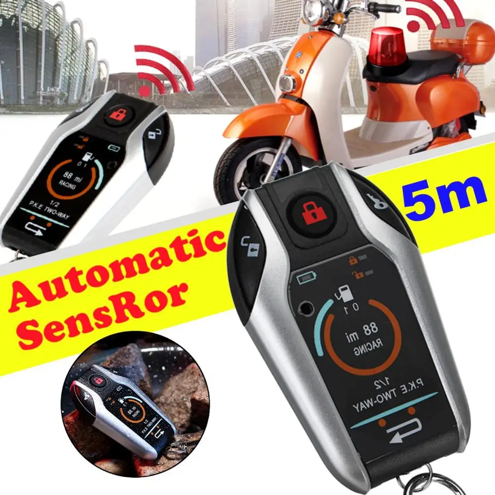 5M Automatic Sensor 2 Way Engine Start Motorcycle Bike Scooter PKE Alarm System Anti-theft Security Remote Control Alarm Lock