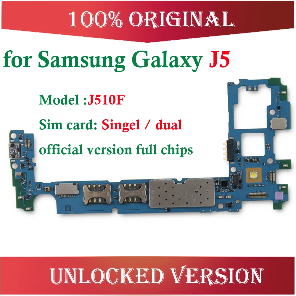 Оригинальная разблокированная материнская плата для Galaxy J5 J510F, хорошая работа для samsung Galaxy J5 J500F, материнская плата Singel/двойная карта