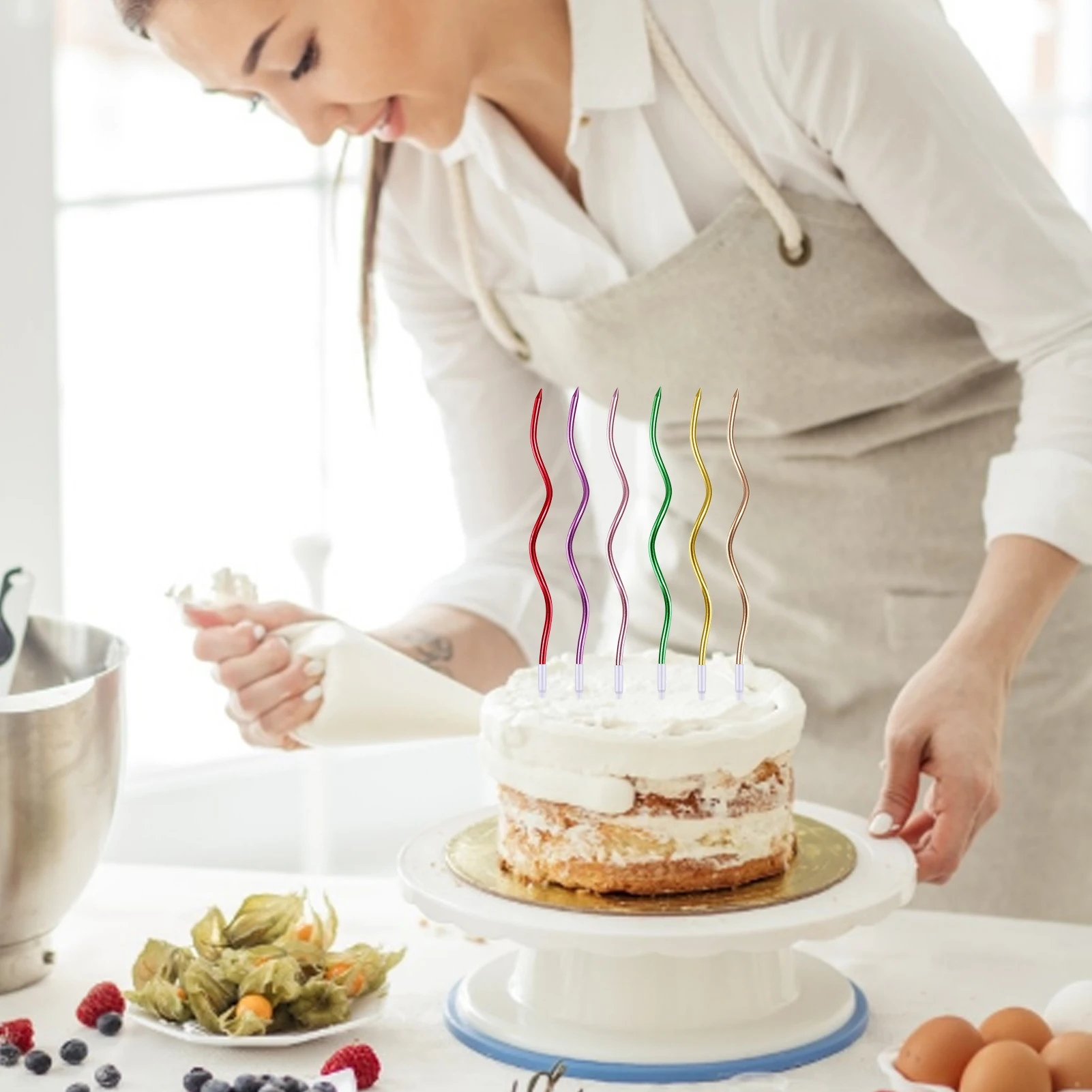 6 шт. изысканные свечи на день рождения Радужная Золотая изогнутая линия Свеча