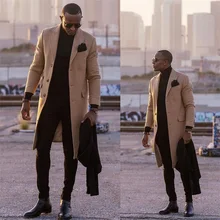 Abrigo de lana de estilo inglés para hombre, chaqueta gruesa y cálida de talla grande, abrigo largo de un solo pecho, informal, Formal, a medida, color caqui, para invierno (3)