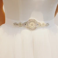y015 delicate marriage party bride waistband shiny rhinestone pearl crystal belt satin ribbon wedding dress bridal waist seal