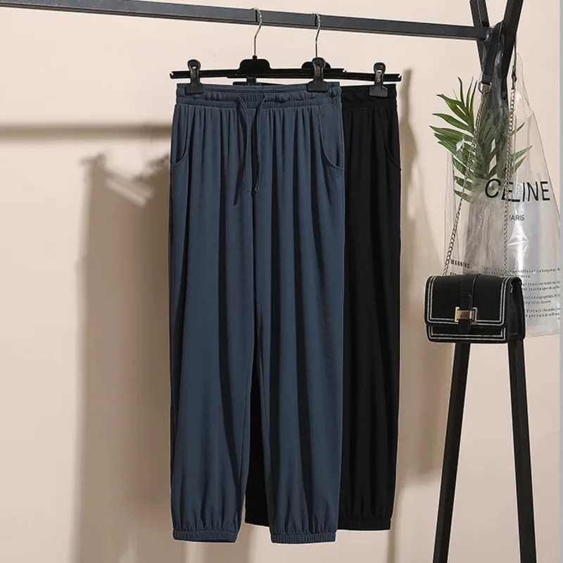 

Спортивные Брюки 6XL, женские брюки для бега, повседневные черные брюки большого размера в Корейском стиле, одежда 5XL