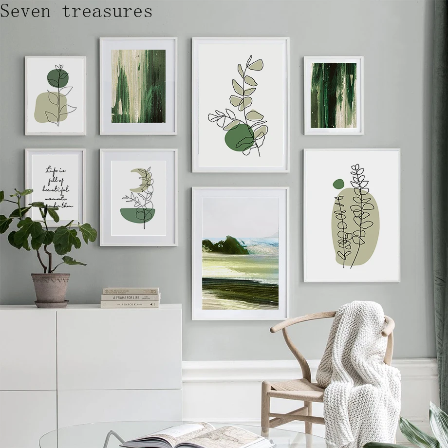 

Green Abstract Lines Plants Leaves Quotes Wall Art Canvas Painting Nordic Posters And Prints Wall For Living Room DecorPictures