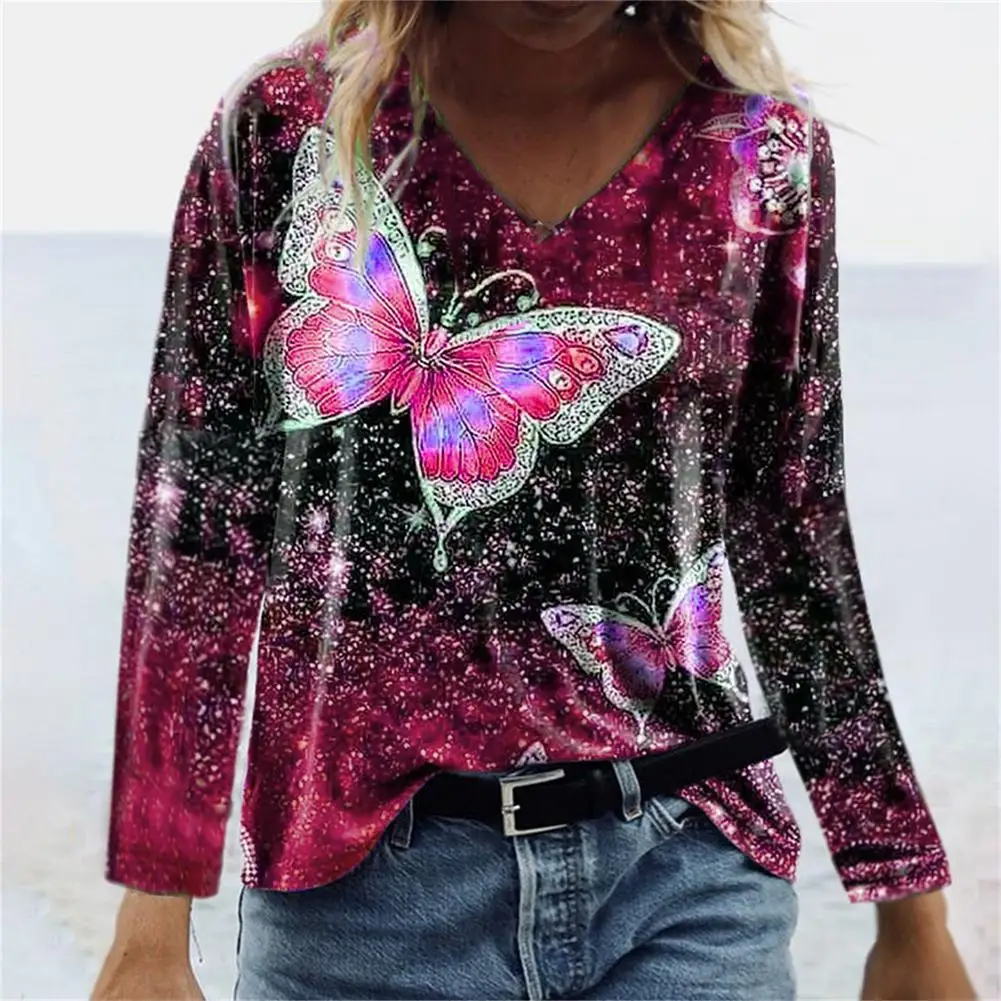 

T-shirt Early Autumn Long-sleeved Print Ladies Blouse Long-sleeved Ladies Shirt Round Neck Casual Top Loose Ladies Blouse