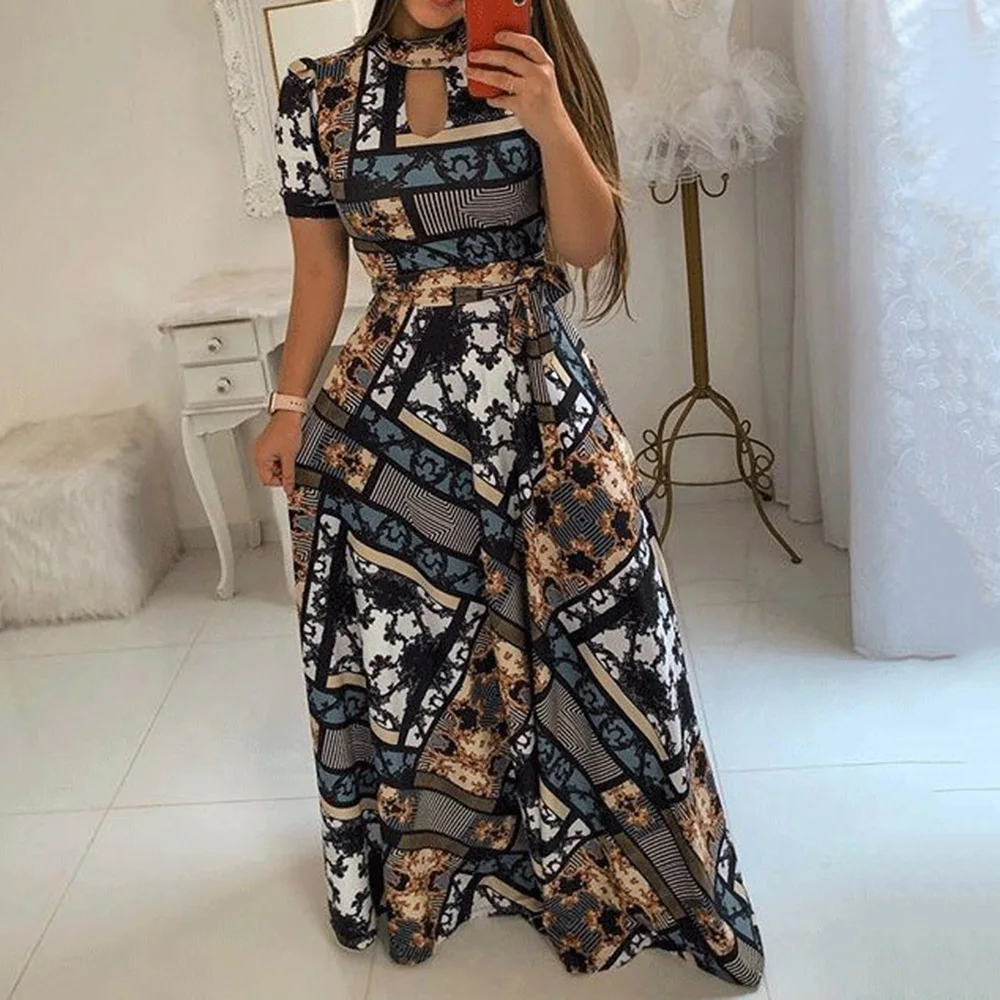 Летнее платье с цветочным принтом Для женщин макси 2020 элегантные Высокая Талия
