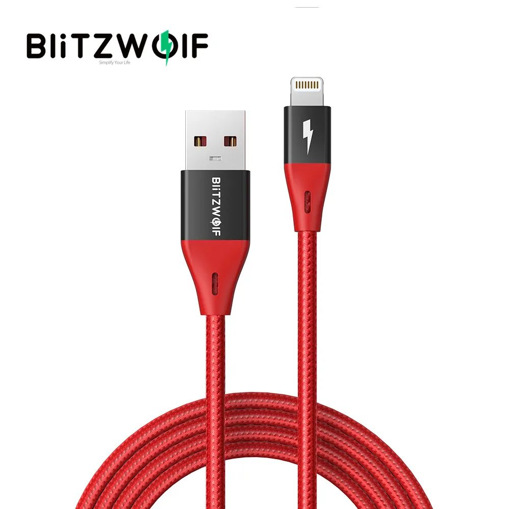 Кабель для передачи данных BlitzWolf BW-MF10 Pro 2.4A Lightning/USB 1 8 м/6 футов сертифицированный MFi