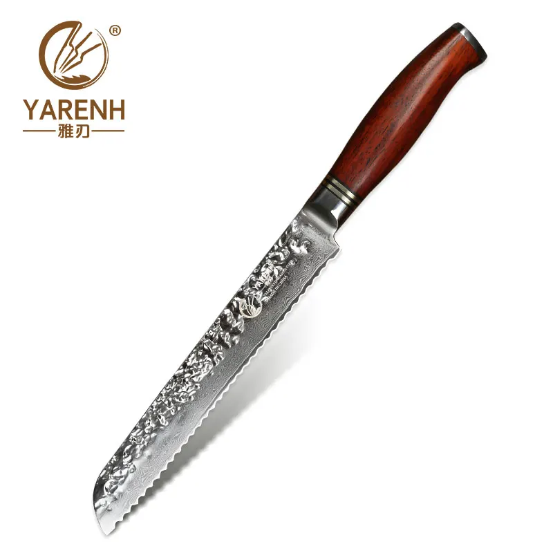 YARENH 8 дюймов с зубчатым хлеб ножи дамаск Нержавеющая сталь торт нож