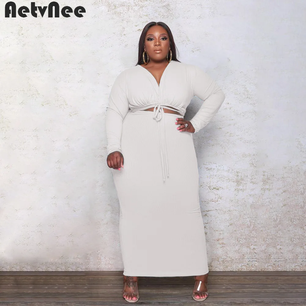 

Fall Plus Size Maxi Dress for Women Clothing Zipper V-Neck Bandage Hollow Out Loose Straight Dresses Sexy Street Vestidos 2021