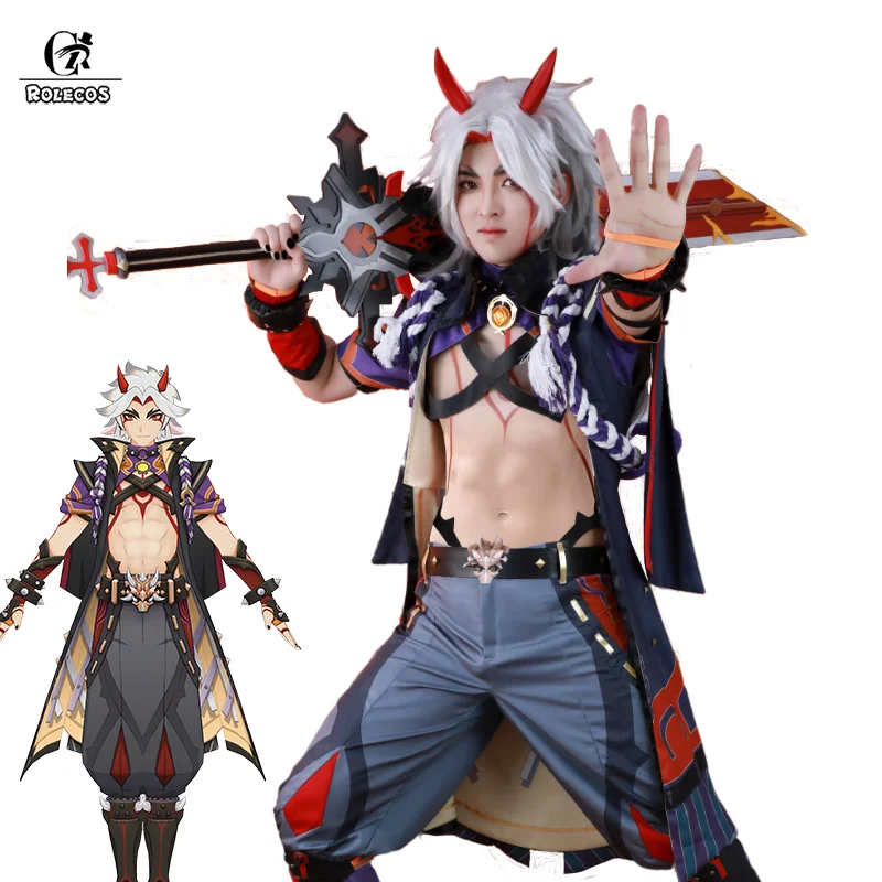 ROLECOS Game Genshin Impact Arataki Itto Cosplay Costume Halloween Carnival Cos Clothing Outfit Man Costume Cosplay Full of Set
