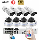 Комплект охранной системы AZISHN 4K Ultra HD 8MP H.265 POE NVR, наружная и внутренняя IP-камера P2P, запись аудио и видео, семейная камера