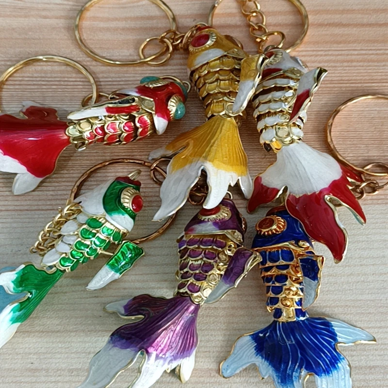 

Free DHL 50pcs 6cm Vivid Sway Fish Keychain Cute Charms Keyring Enamel Goldfish Keyhain Colorful Animal Lucky koi Fish Keychain