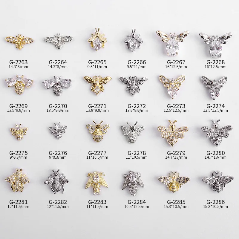 

2022 New Nail Art Jewelry Wholesale Net Red Nail Art Real Gold Zircon Cute Bee Series Micro-inlaid Nail Art Diamond Decoration
