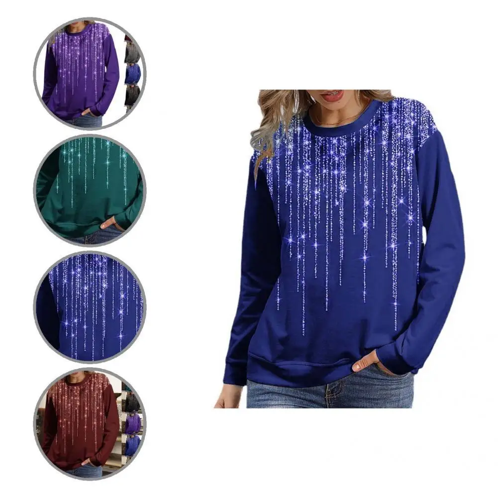 

Comfortable Lightweight Rhinestone Shiny Casual Pullover Top for Dating