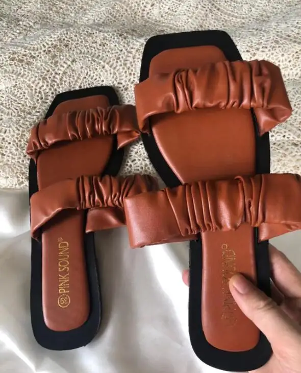 

2021 summer women new double-layer leather flat non-slip casual casual slippers outdoor beach sandals durable at home flip flop