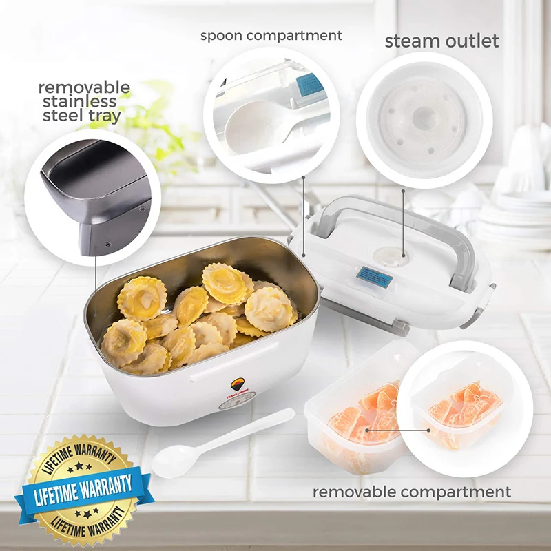 

12V 24V 110V 220V Car Home Electric Heating Lunch Box Portable Heated Bento Box Stainless Steel Office Food Warme Container Set