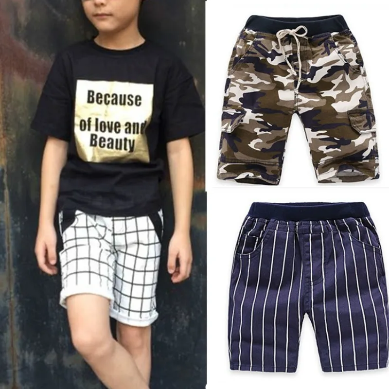 Boys Casual Knee Length Plaid Striped Print Shorts Outfits Kids Summer Comfy Straight Pants Fashionable Children Bottom Wear |