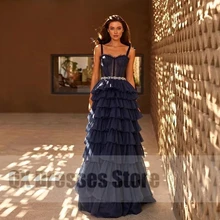 Modern Tulle Ruffles Evening Dress A-line Spaghetti Straps Prom Dress Party Gown Custom Special Occasion Dresses For Women (1)