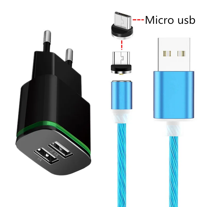 Магнитный Micro USB зарядный кабель со светодиодной подсветкой для Samsung Xiaomi Redmi Huawei