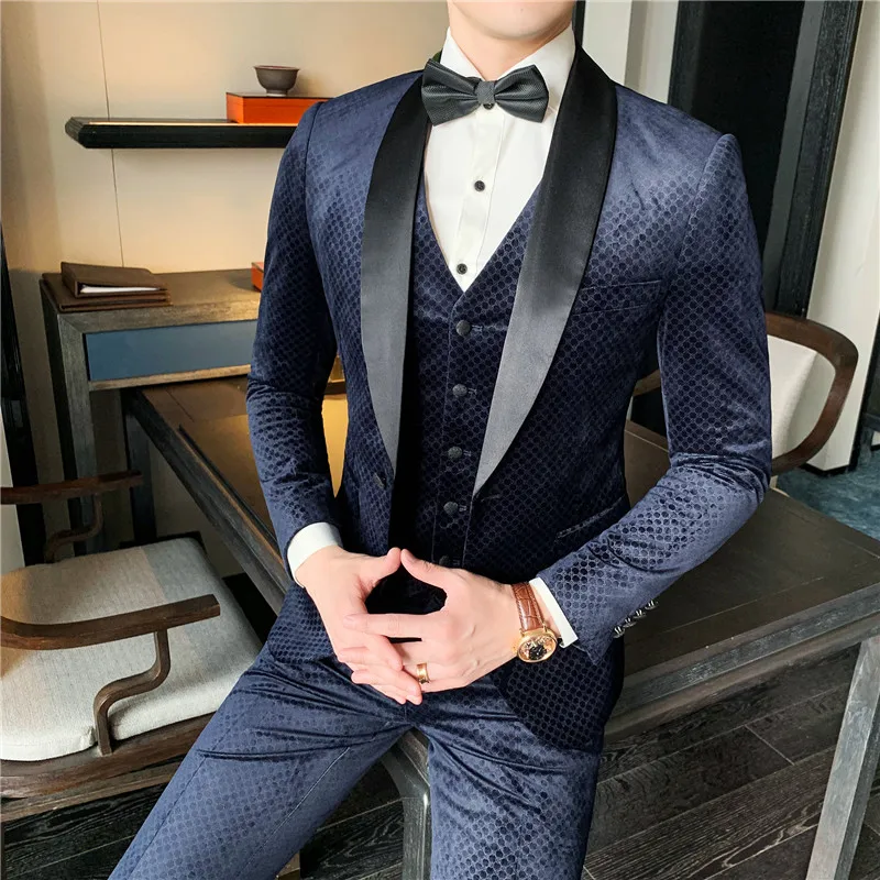 Блейзер жилет брюки Комплект из 3 х предметов роскошное праздничное тиснением