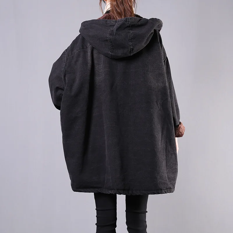 Плюс бархат деним зима новый свободный большой размер литературный рукав