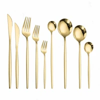 gold stainless steel cutlery set forks knives spoons tableware set western dinnerware kitchen dinner set mirror golden tableware