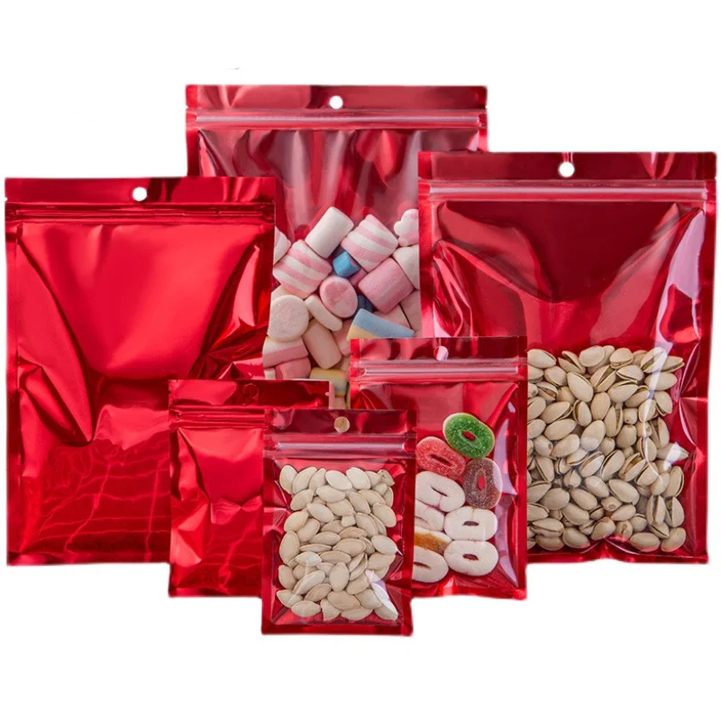 

Clear Front Glossy Flat Plastic Zip Lock Bag Hanging Hole Bags Resealable Sugar Snack Coffee Packaging Pouches with Tear Notch