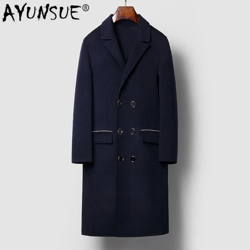 

AYUNSUE 100% Wool Coat Men Double-sided Long Overcoat Autumn Korean Mens Coats and Jackets Abrigo Hombre C04YM017 KJ3495