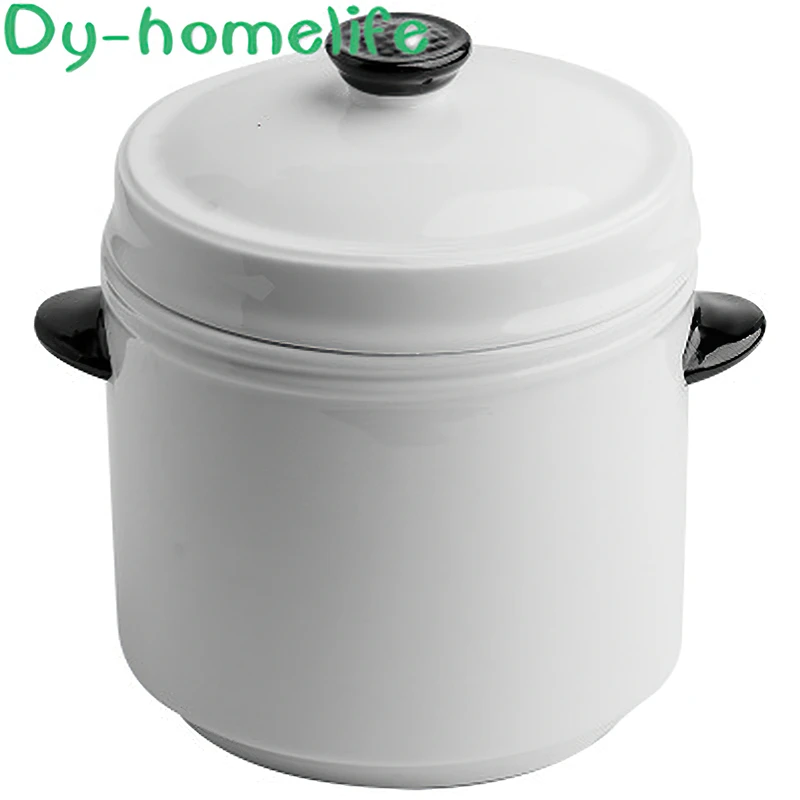 Керамическая тушеная кастрюля Корейская двойная крышка белая круглая миска для