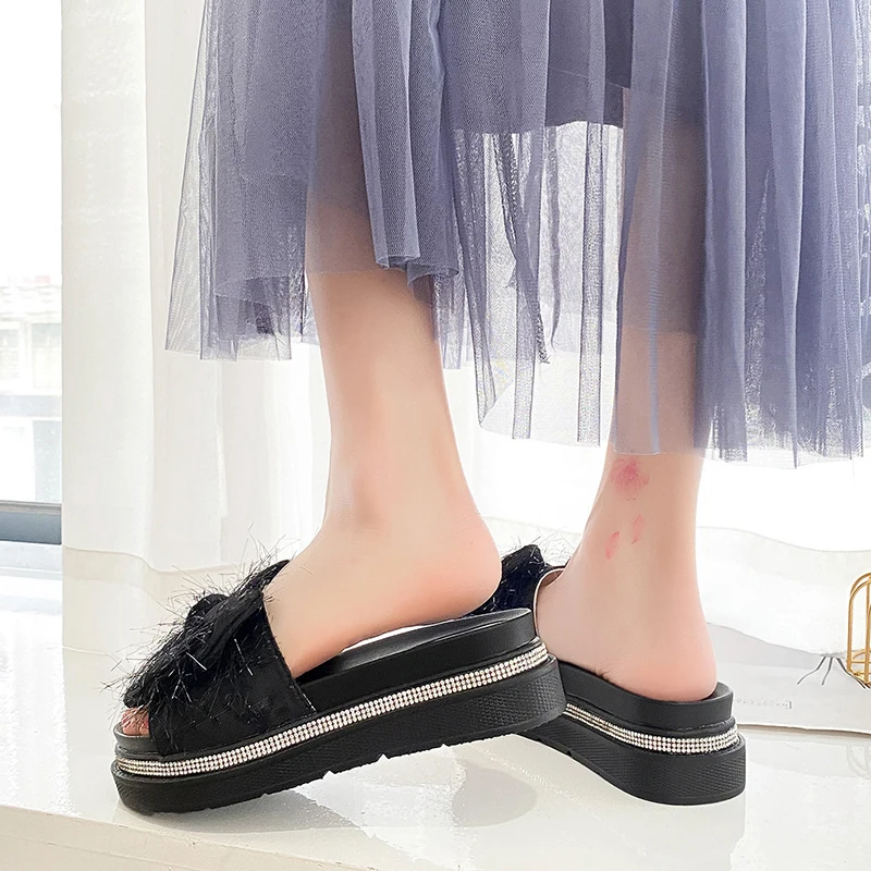 

Flock Flat Shoes Female Womens Slippers Outdoor Pantofle Med Butterfly-Knot Luxury Slides Platform 2021 Designer Summer Basic Bu