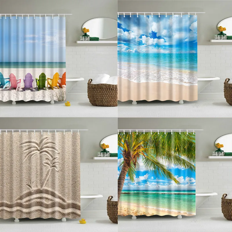 Plaża fala oceaniczna natura dekoracyjne długie tkaniny zasłona prysznicowa dekoracje kąpielowe