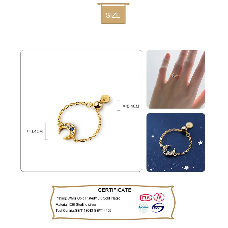 Trustdavis Оригинальное 925 Стерлинговое Серебро милое золото Луна цепь регулируемое