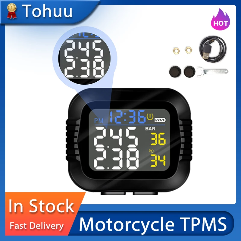

Беспроводной мотоцикл TPMS система мониторинга давления в шинах цифровой ЖК-дисплей с двумя внешними/внутренними датчиками легко установить