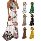 Женское летнее длинное платье без рукавов, модная одежда с лямкой на шее, свободные модные наряды, сексуальное богемное Платье с принтом