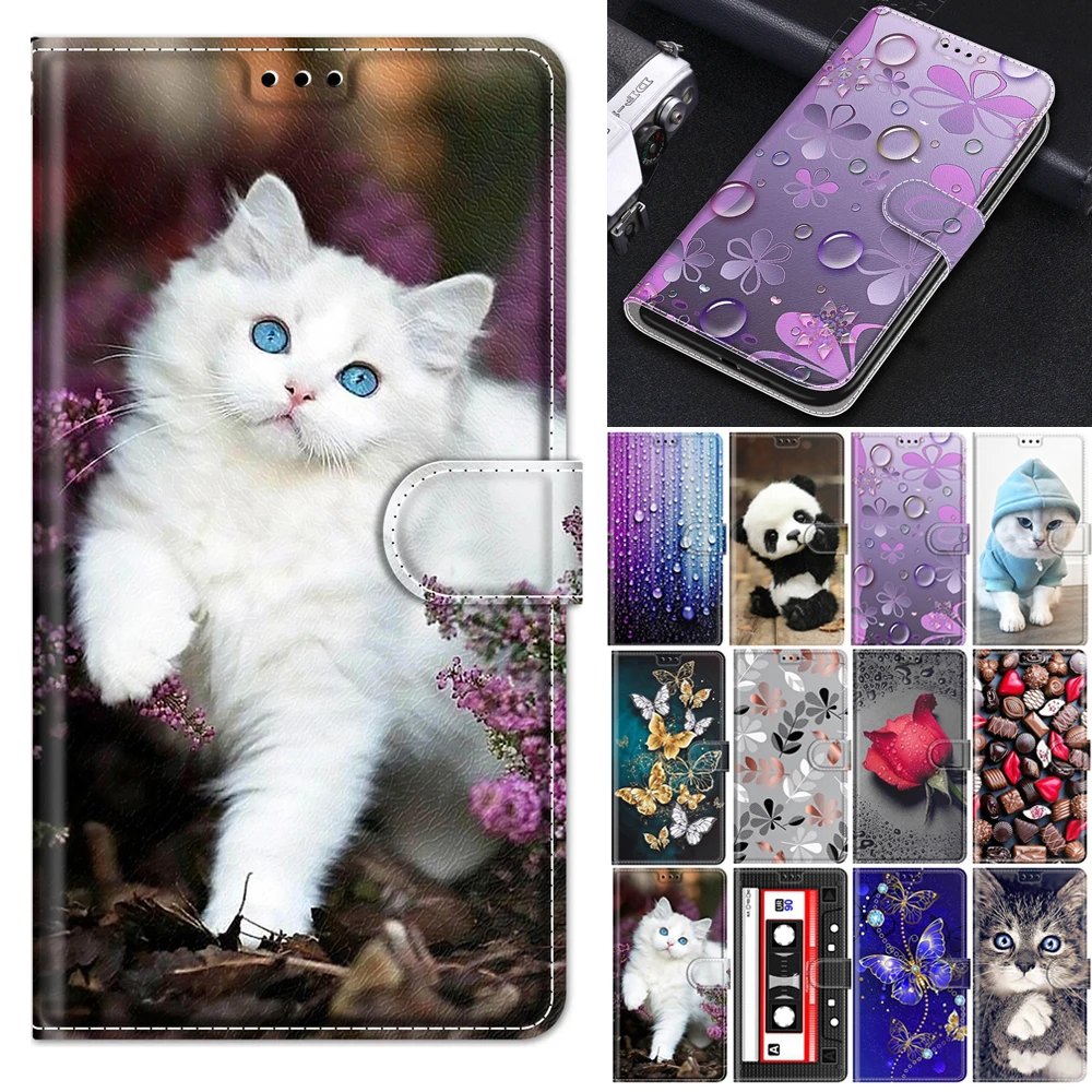 

for Samsung S21 Ultra S21 Plus Case for Coque Samsung S20 S21 FE Lite 5G Case Cartoon Cat Panda Wallet Flip Leather Phone Cover
