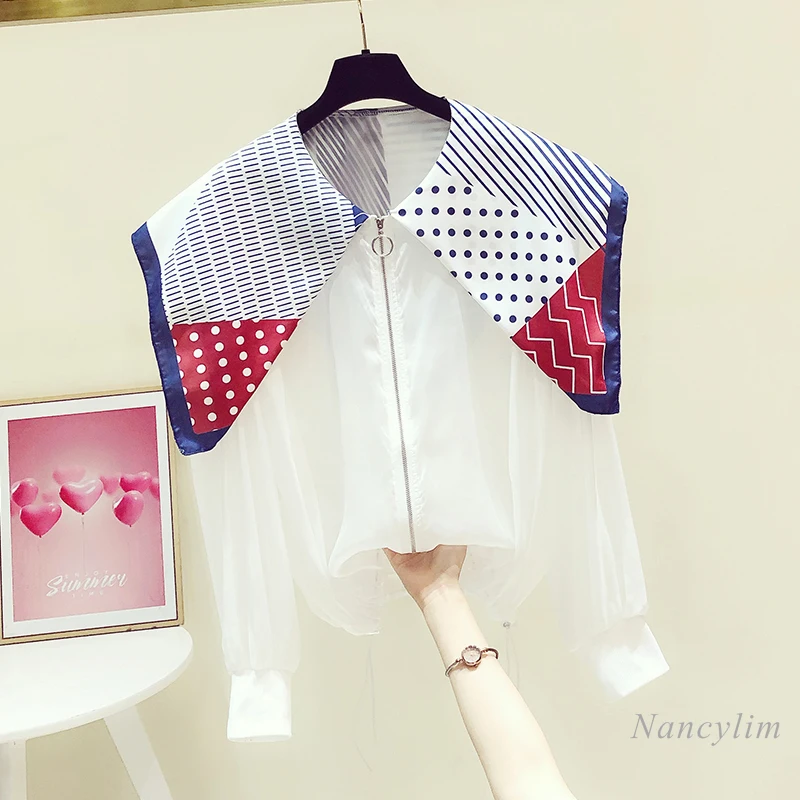 

Oversized Summer Coat Women New Fashion Scarf Shawl Color Patch Loose Zip Thin Sun Protection Clothing Baseball Uniform Jacket