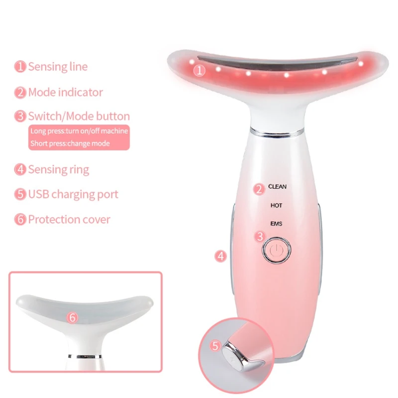 Устройство для ухода за кожей лица Neck Face Beauty Device 3 Colors LED Photon Therapy Heating Skin Tighten Reduce Double Chin Anti Wrinkle Remove Care Tools