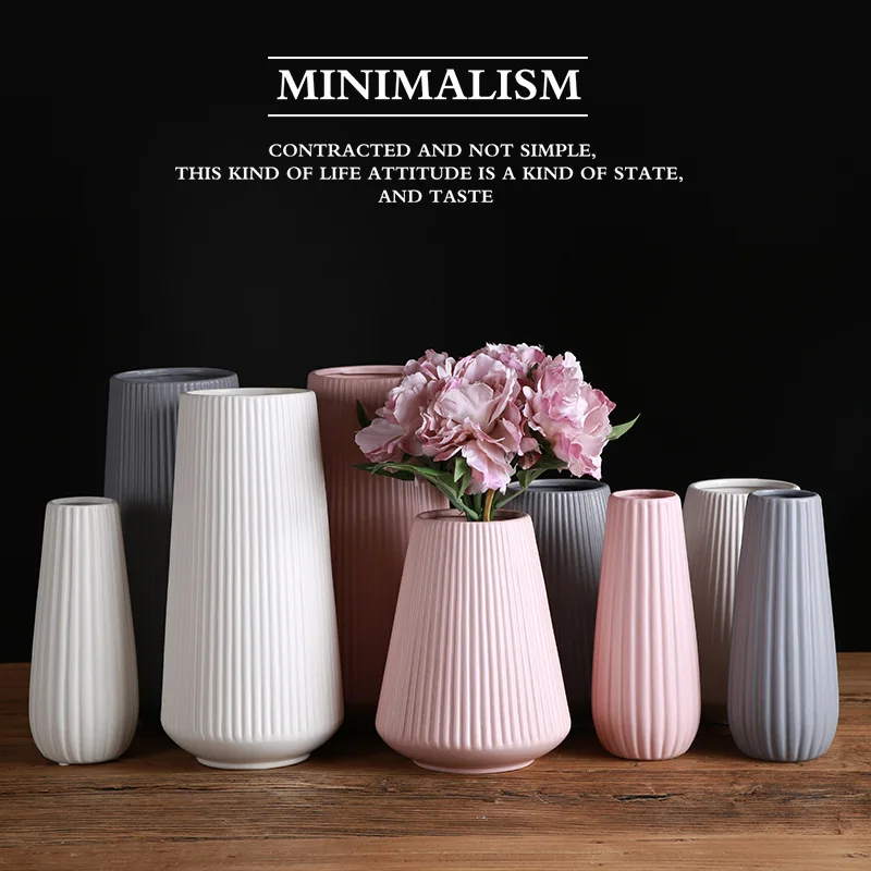 Mediterranean ceramic vase northern Europe modern simple white powder grey ornament flower arranging device home frosting | Дом и сад