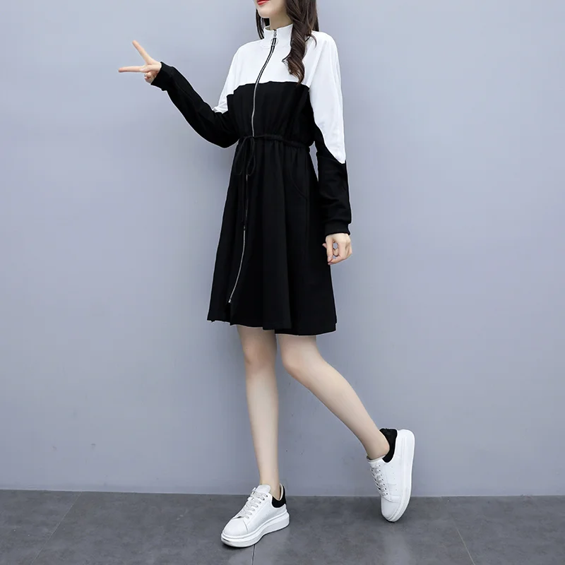 5XL большой плюс размер черный белый свитер Спортивное платье для женщин с длинным