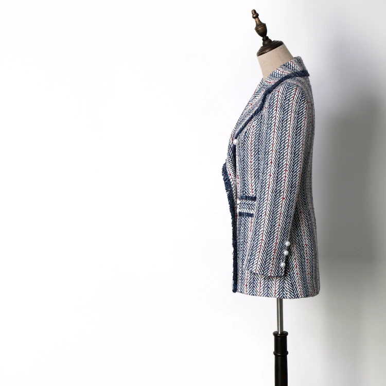 Женская твидовая куртка с V-образным вырезом карманами и цепочками | одежда