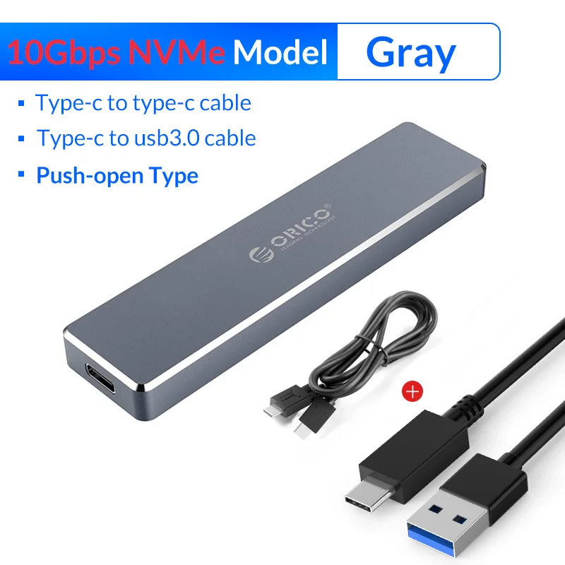 NVME Push-open GY ORICO M.2 SSD корпус USB3.1 Gen2 type-C высокая скорость 10 Гбит/с для NVME PCIE NGFF SATA M/B Ключ SSD диск Алюминиевый жесткий диск коробка - Цвет: NVME Push-open GY