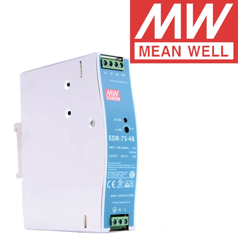 

Mean Well EDR-75-48 meanwell 48V DC 76,8 A W блок питания промышленной DIN-рейки
