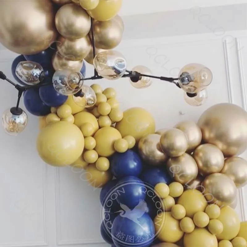 

Navy Blue Lemon Yellow Metallic Gold Marca Blue Latex Balloons Arch Garland Set Wedding Party Baby Shower Decorations Supplies