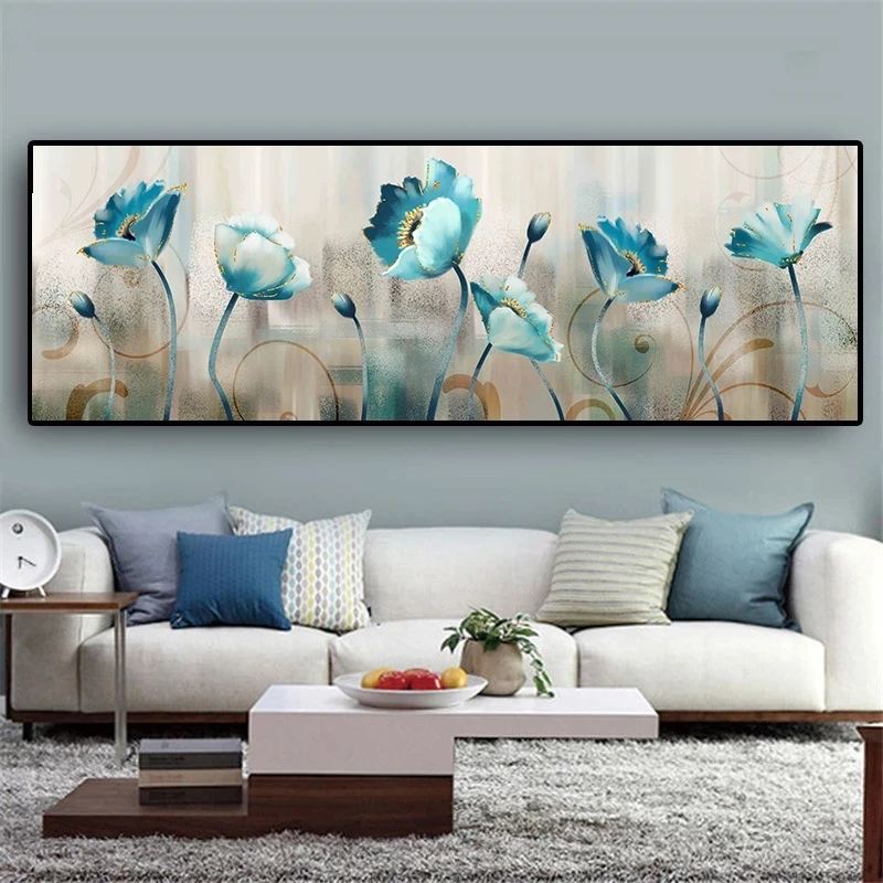 

Abstract Blue Flowers Canvas Painting Posters and Prints Cuadros Wall Art Pictures For Living Room Home Decoration