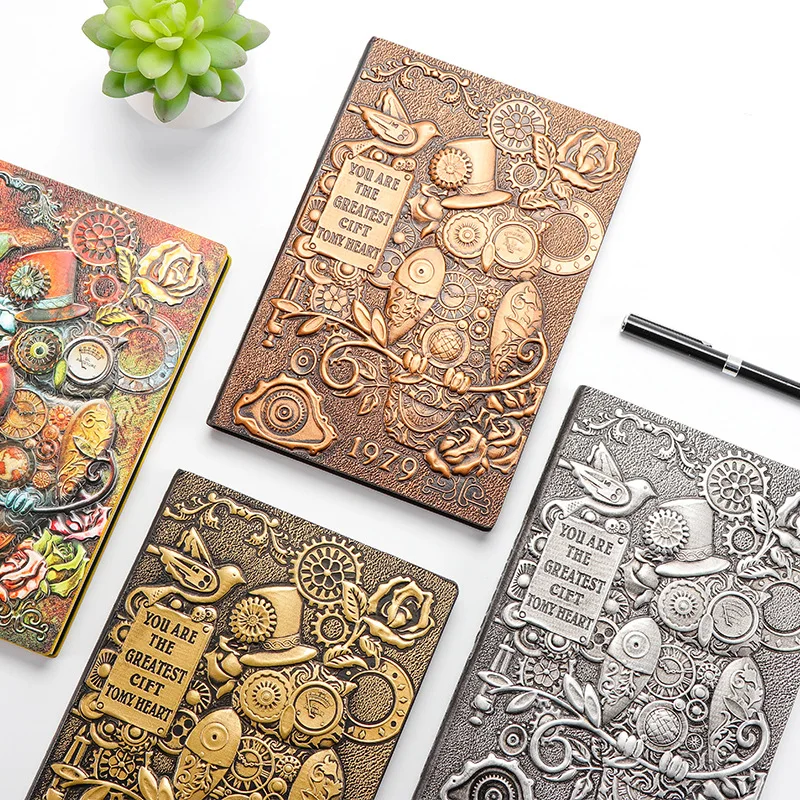 Retro Colored Relief Notebook A5 Leather Hard Cover Diary 100Pages Ruled OWL Fashion Notepad Planner Gift Collection | Канцтовары для